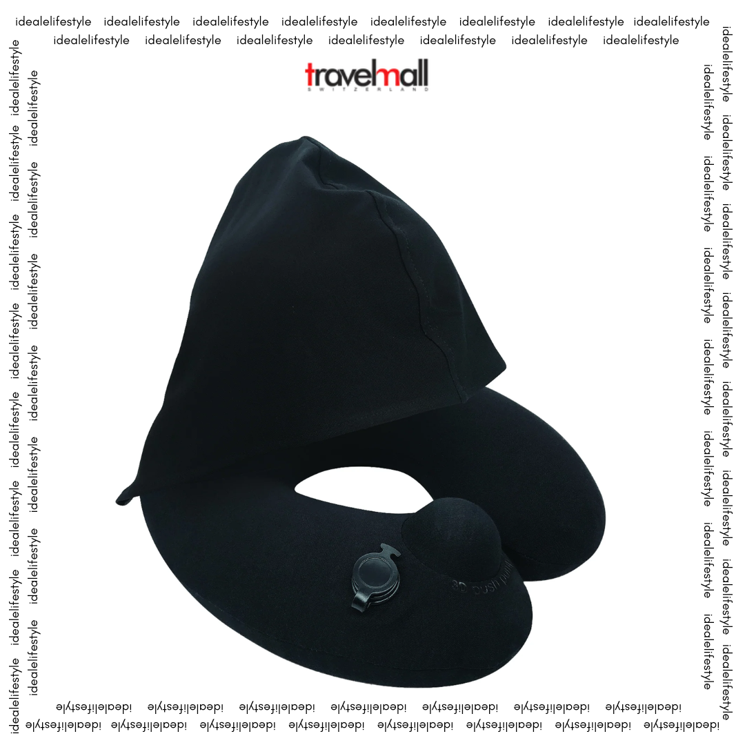 TRAVELMALL SWITZERLAND INFLATABLE NECK PILLOW WITH FOLDABLE HOOD