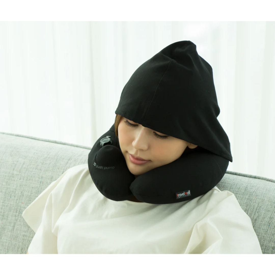 TRAVELMALL SWITZERLAND INFLATABLE NECK PILLOW WITH FOLDABLE HOOD