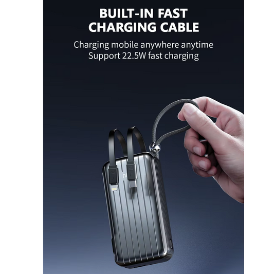 WiWU Trunk P030 10000mAh Power Bank Portable, Universal Plug, Built-in Cables, CCC Certified