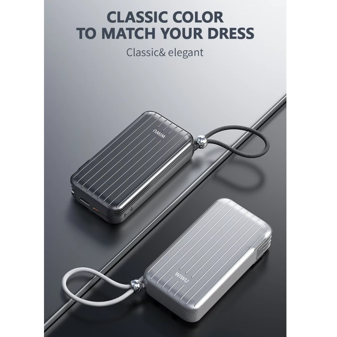 WiWU Trunk P030 10000mAh Power Bank Portable, Universal Plug, Built-in Cables, CCC Certified