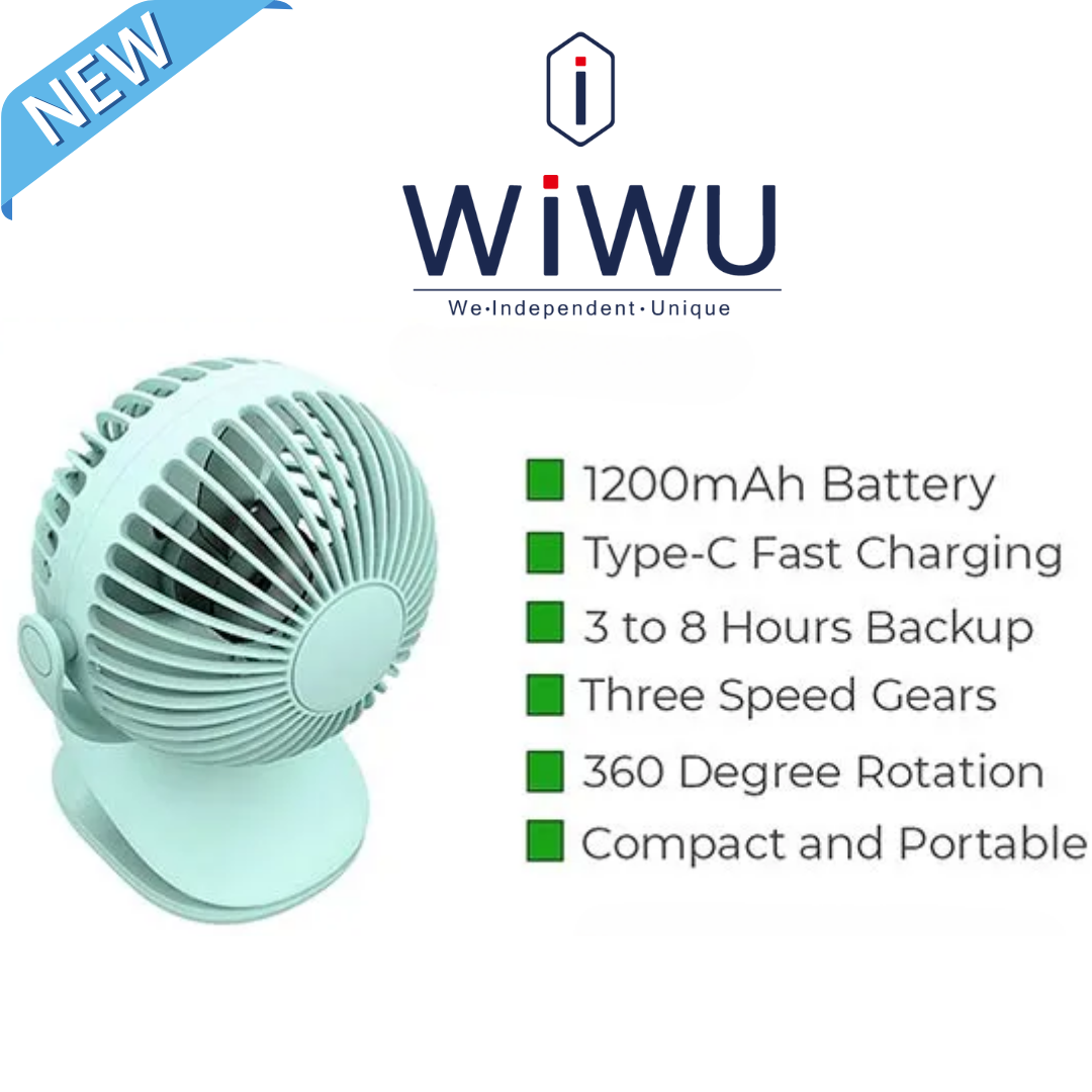 WiWU FS03 2 in 1 Table/Clip 360 Degree Rotation Fan