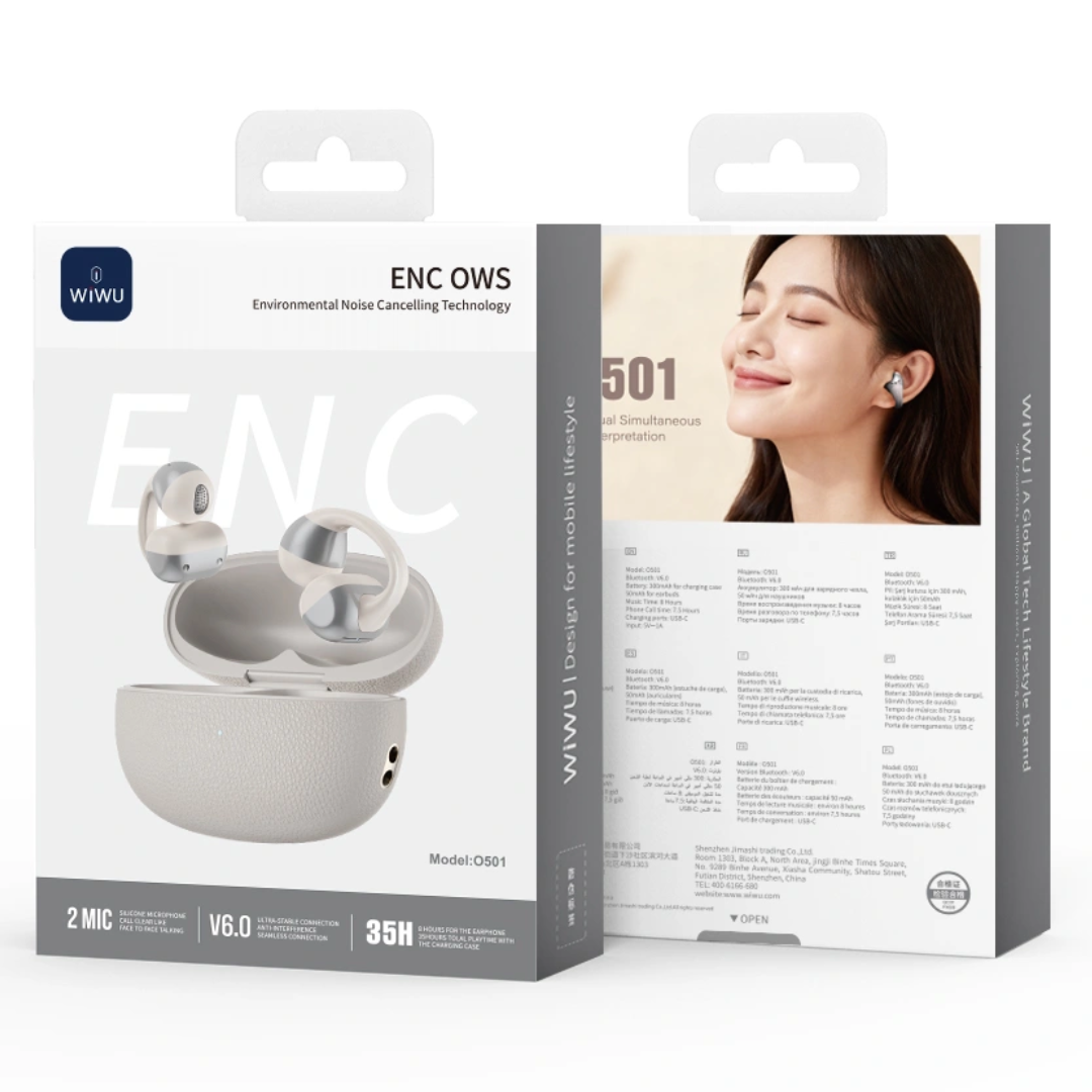 WiWU Openbuds O501 Wireless Stereo Earbuds | Open-Ear Design, 35H Battery, Smart ENC Calls, Bluetooth 6.0, Lightweight