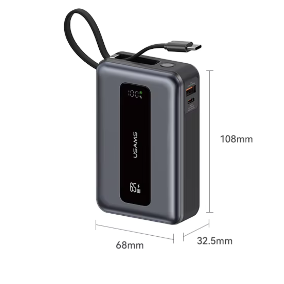 USAMS CD243 20000mAh 65W Power Bank, 3-Port, CCC Certified, Type-C Cable