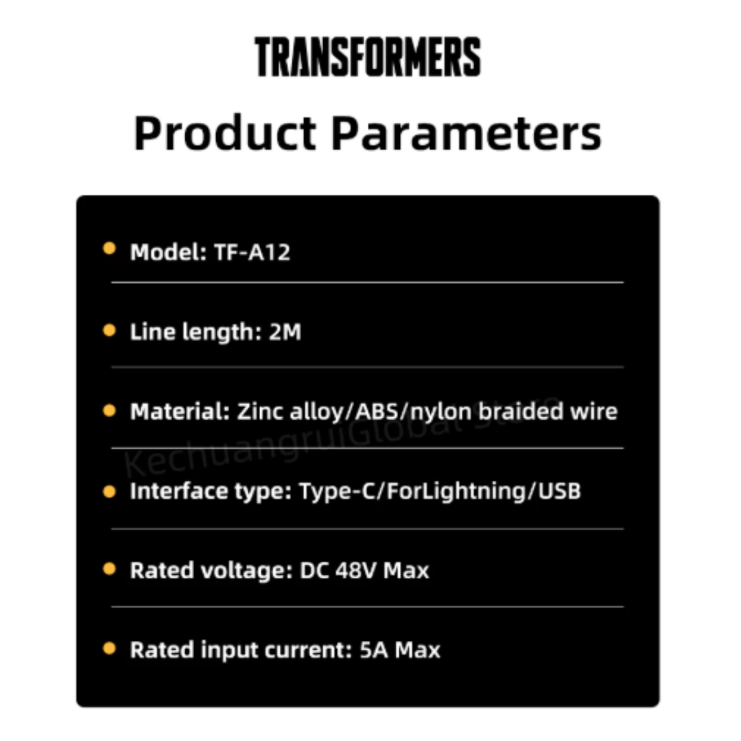 Transformers TF-A12 4-in-1 Charging Cable 240W PD | RGB Gaming Light 2M Braided | Universal Fast Charge for Laptops, Tablets, & iOS/Android Smartphones