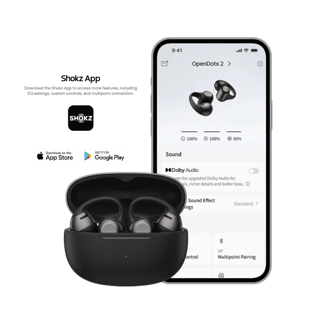 SHOKZ OpenDots 2 Open Ear Wireless Earbuds Bluetooth Dolby Audio Bass IP57 Sport Headphones Noise Canceling Earphone