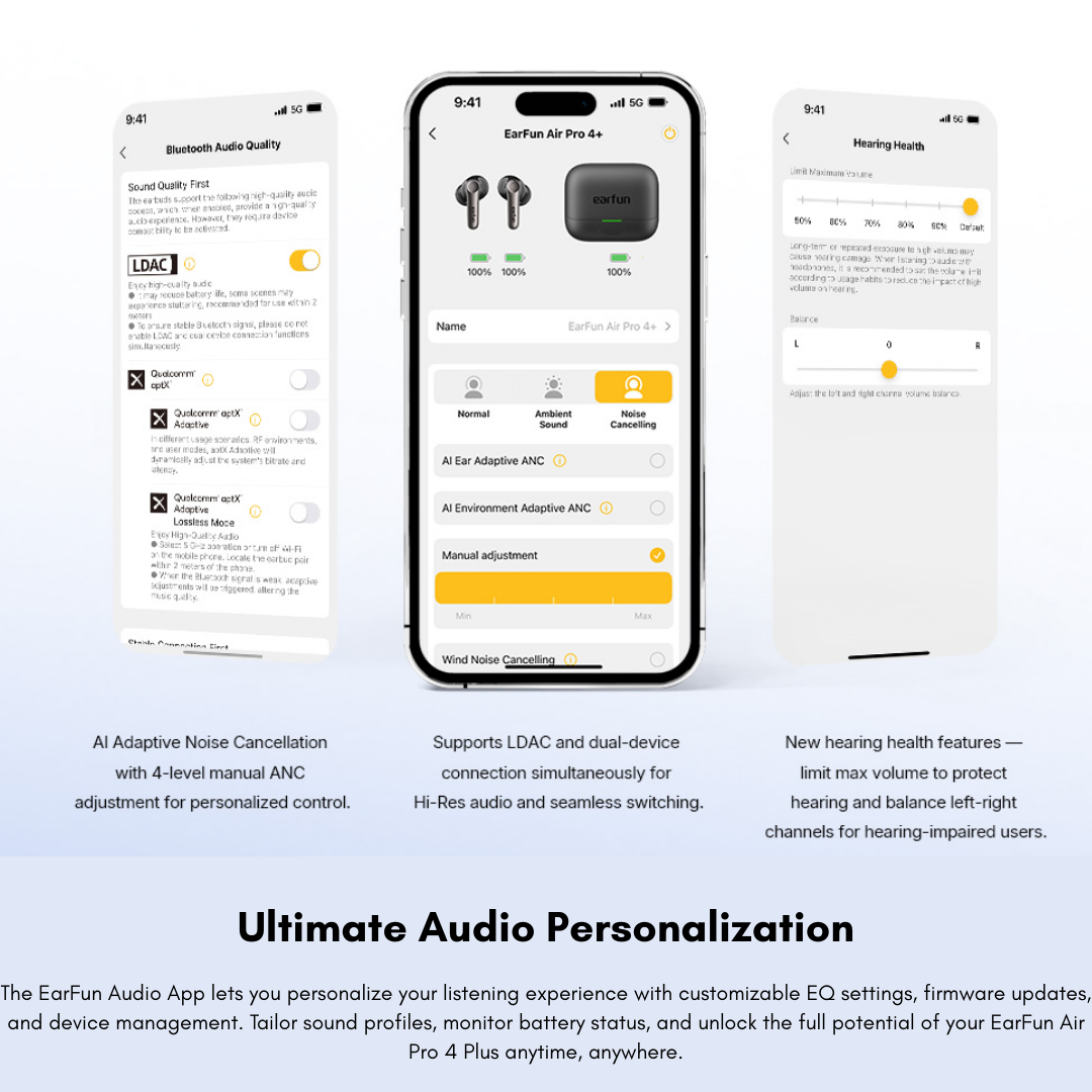 EarFun Air Pro 4+ Hi-Res ANC Earbuds | Bluetooth 6.0 Snapdragon Sound | AI Real-Time Translation & Auracast | Dual Hybrid Driver (1BA + 10mm DD) | 50dB Adaptive Noise Cancelling | 54H Playtime | IP55 Waterproof