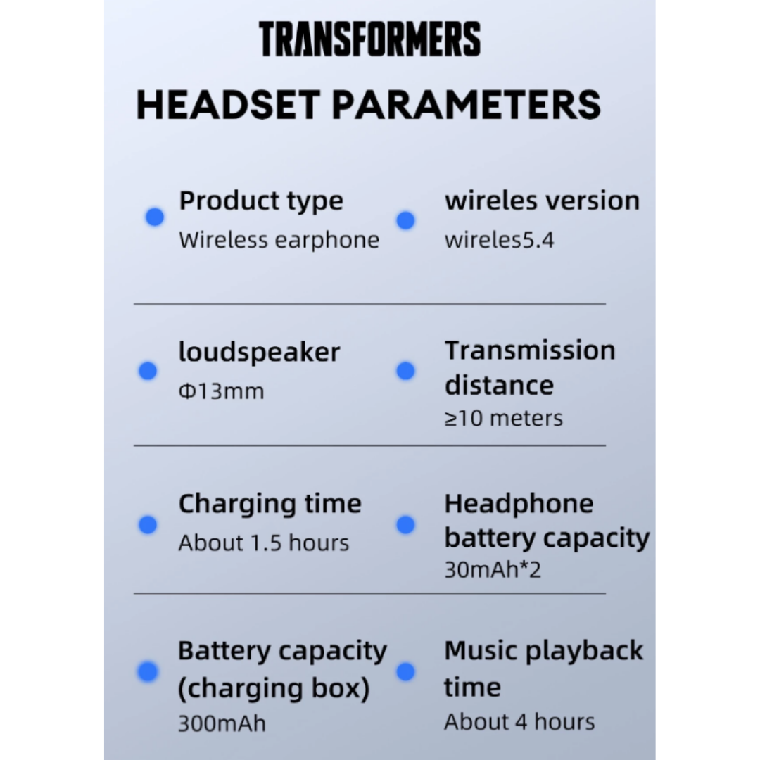 Transformers TF-T71 Bluetooth 5.4 Earphones | Hi-Fi 3D Stereo Sound | 24H Battery Life | Sport Waterproof Intelligent Touch Control Gaming TWS