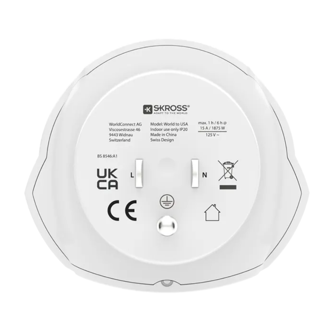 SKROSS World to USA Travel Adapter (15A / 3750W Max) | Universal Plug for USA, Canada & Mexico