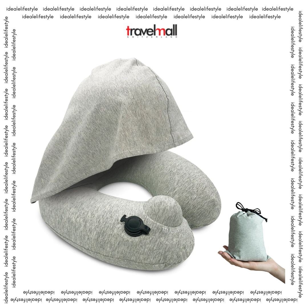 TRAVELMALL SWITZERLAND INFLATABLE NECK PILLOW WITH FOLDABLE HOOD