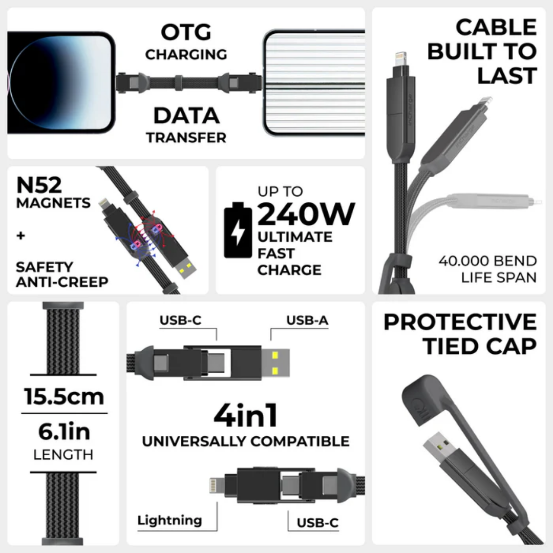 Rolling Square inCharge® XS - 240W, 4in1 Keyring Cable