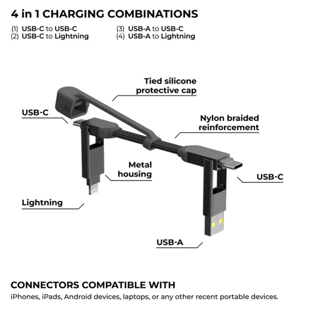 Rolling Square inCharge® XS - 240W, 4in1 Keyring Cable