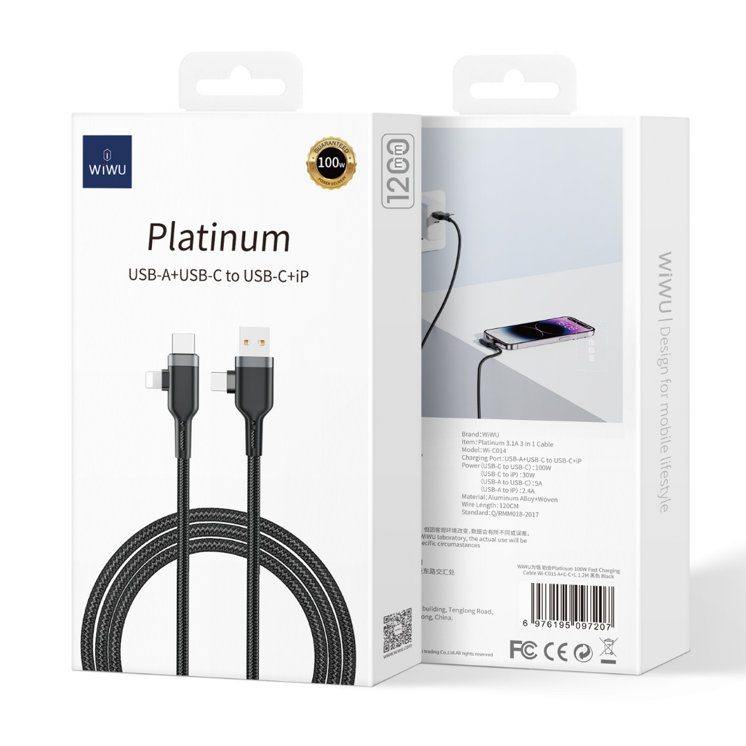 WiWU Platinum 4 in 1 1.2M C to C Cable Fast Charging (100W)