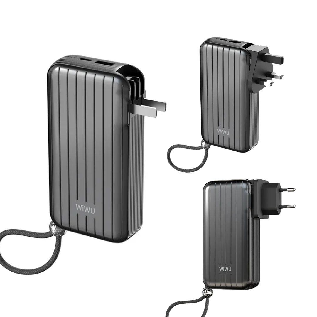 WiWU Trunk P030 10000mAh Power Bank Portable, Universal Plug, Built-in Cables, CCC Certified
