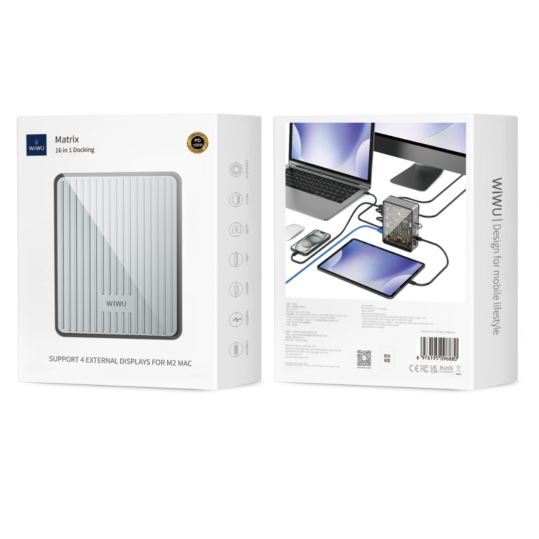 WiWU W1601 Matrix docking station 16 in 1 Type-C Hub Docking Station with LED Atmosphere Light