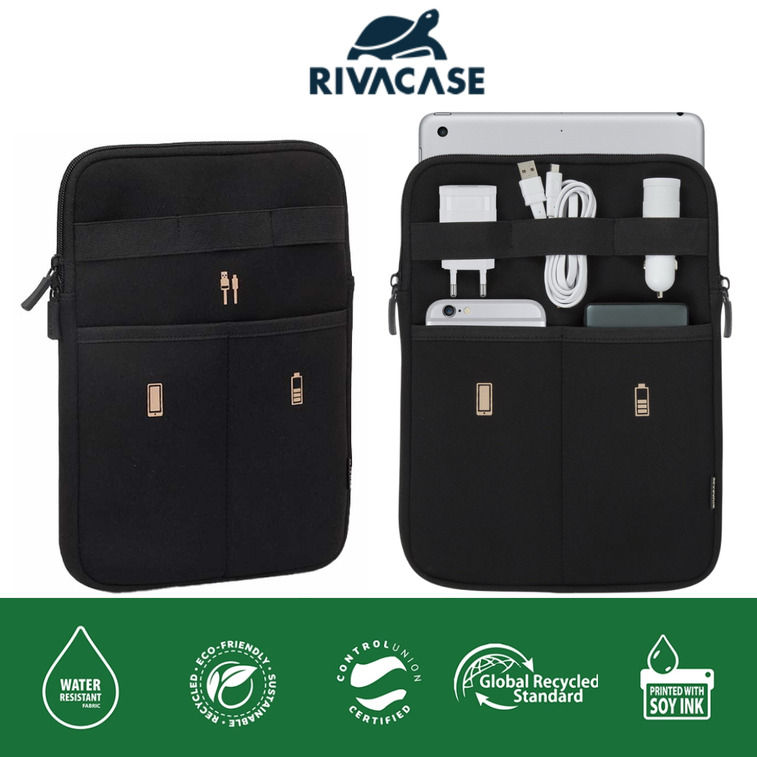 Rivacase Antishock 5617 Travel Organizer 10.1’’ – Neoprene Tablet Case with Zippered Mesh & Elastic Loops for 10.1'' Tablets, Lightweight & Durable