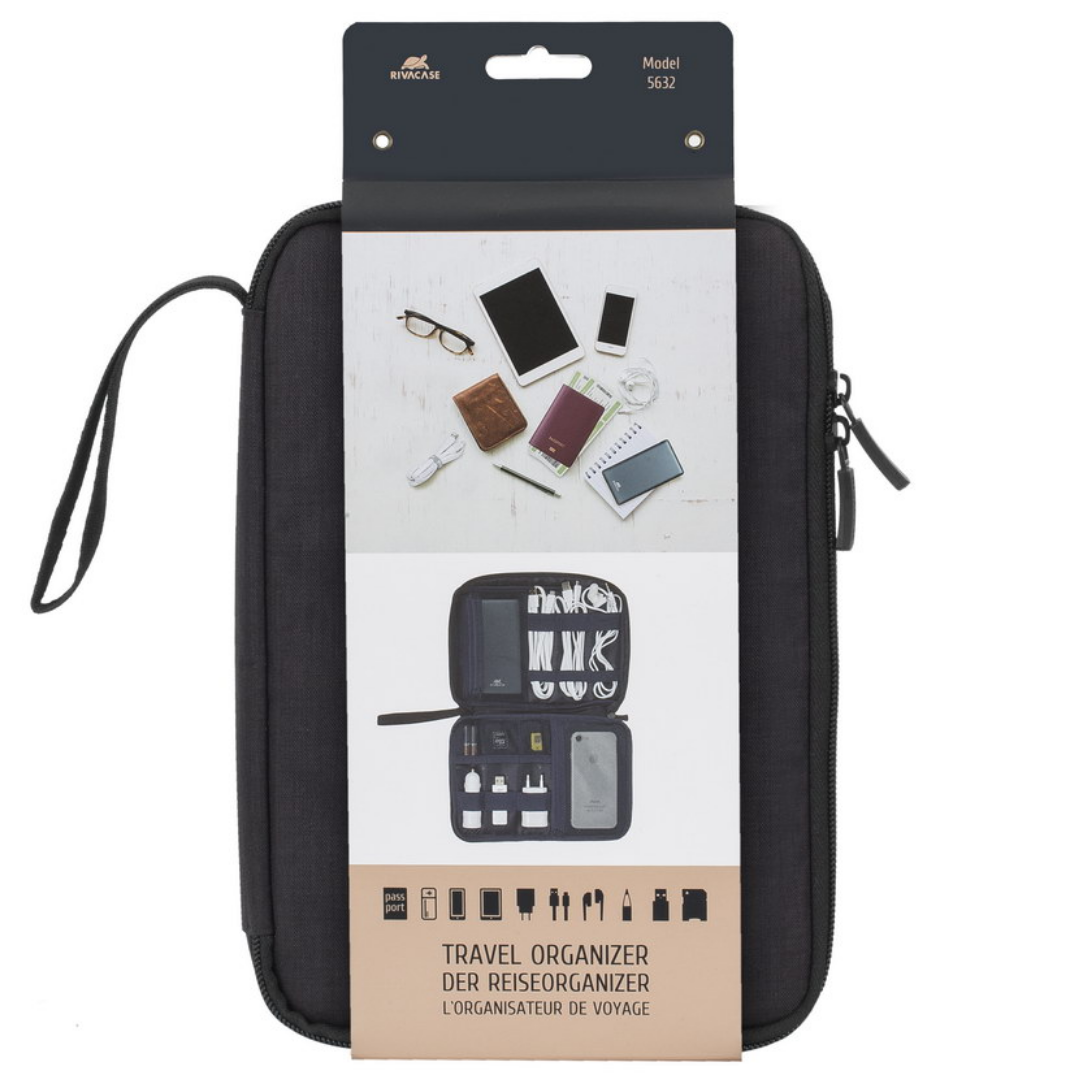 Side view showing the slim profile of the Rivacase Biscayne 5632 black pouch