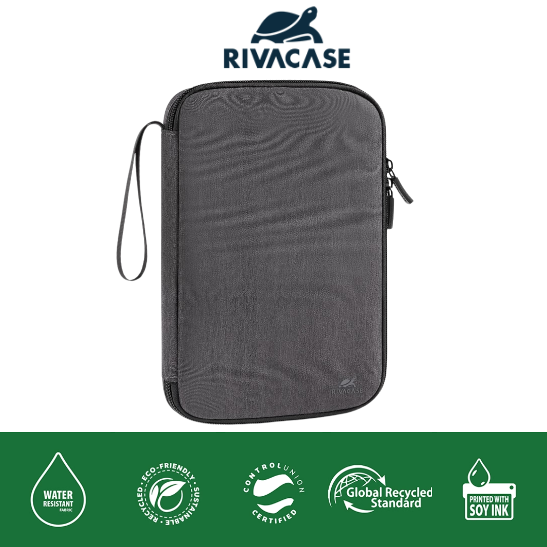 Wrist strap on black RIVACASE travel case for easy carrying