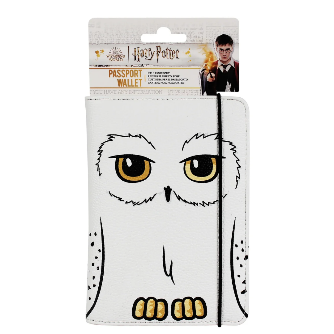 Official Harry Potter Hedwig PU Leather Passport Holder and Travel Wallet featuring Hedwig’s yellow eyes, 4 card slots, and inner HEDWIG print.