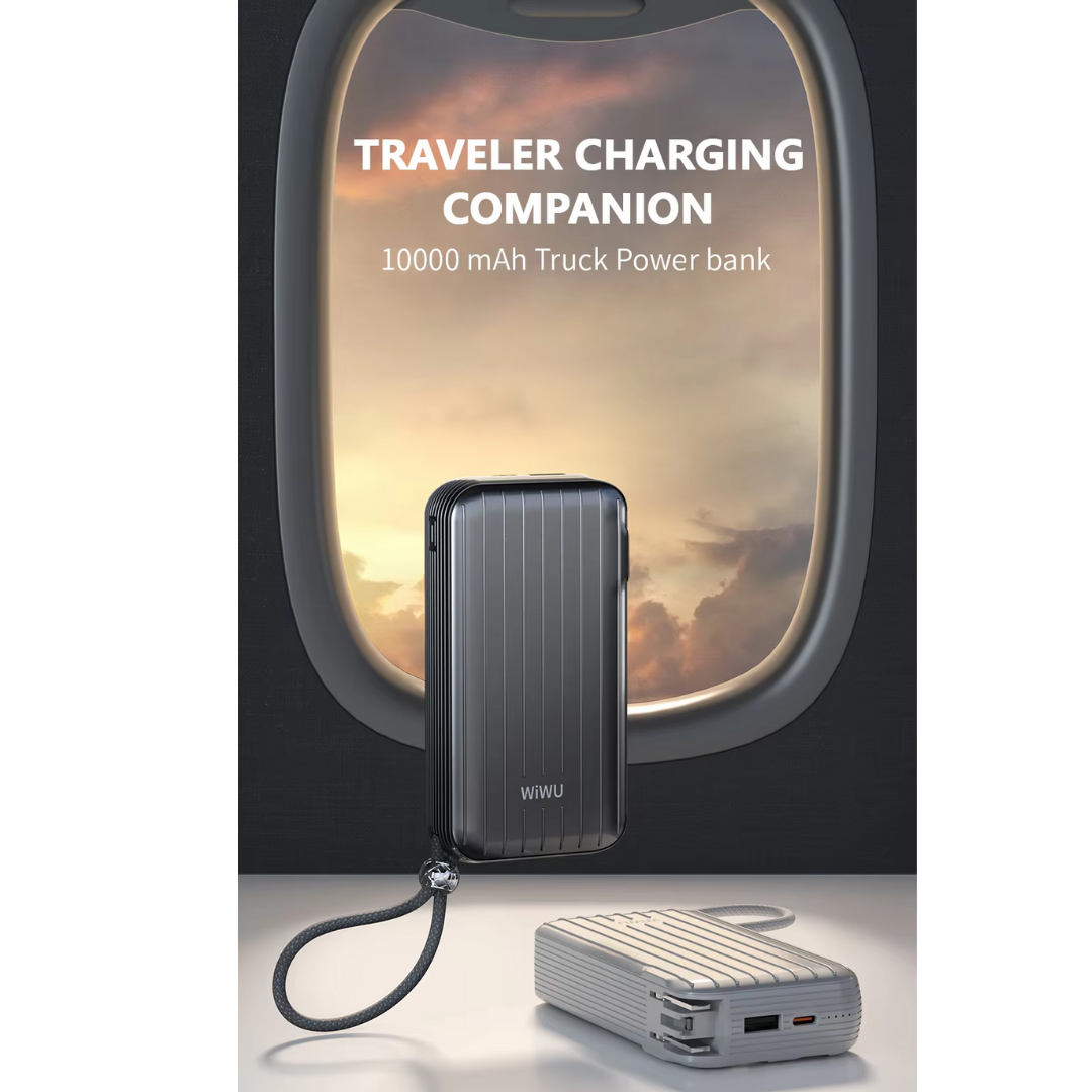 WiWU Trunk P030 10000mAh Power Bank Portable, Universal Plug, Built-in Cables, CCC Certified