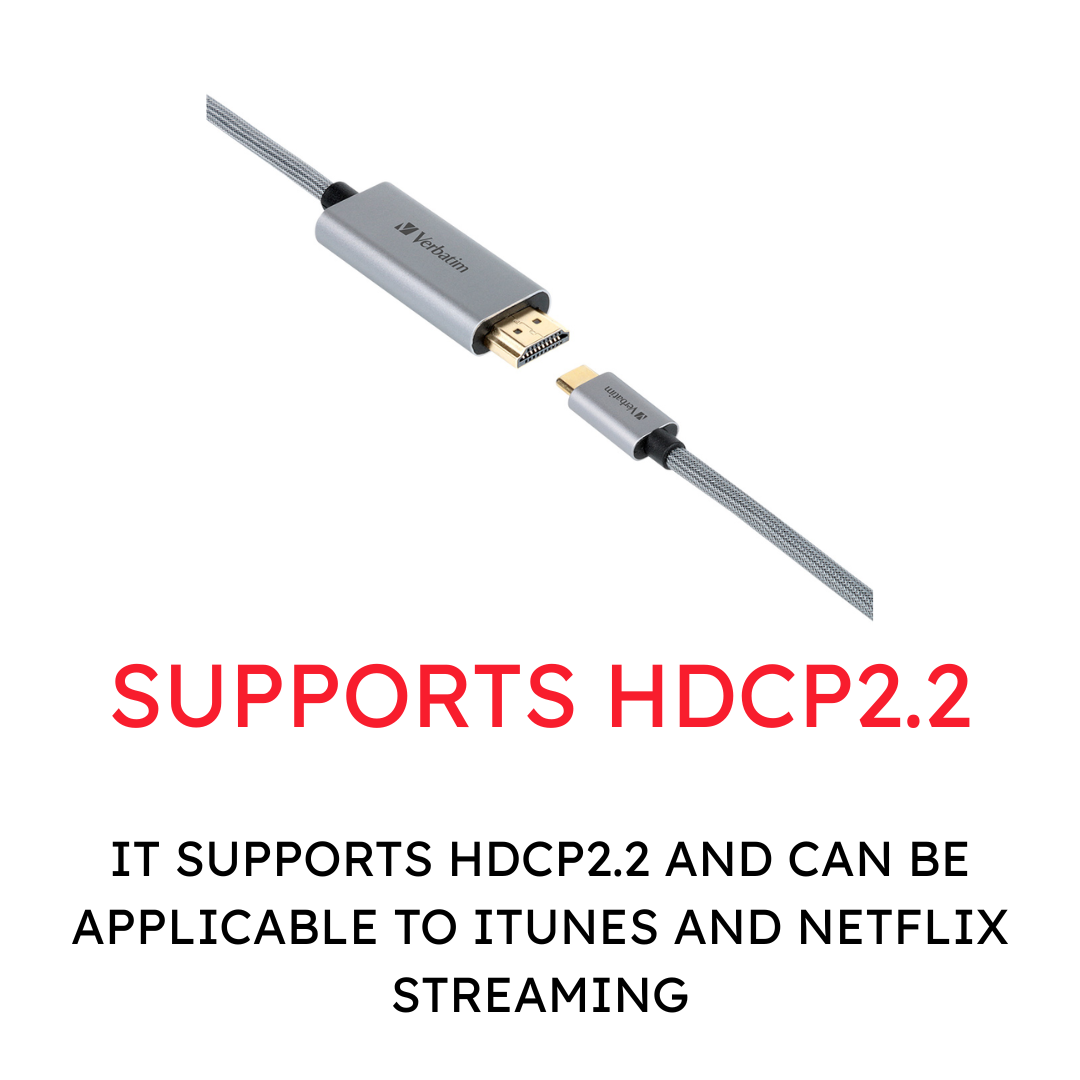 Verbatim USB-C to HDMI 4K Cable 2m | 4K @ 60Hz Ultra HD | HDMI 2.0 18Gbps | HDCP 2.2 Support for Netflix & Streaming | Plug & Play for Laptops, Tablets & Smartphones | 2-Year Warranty
