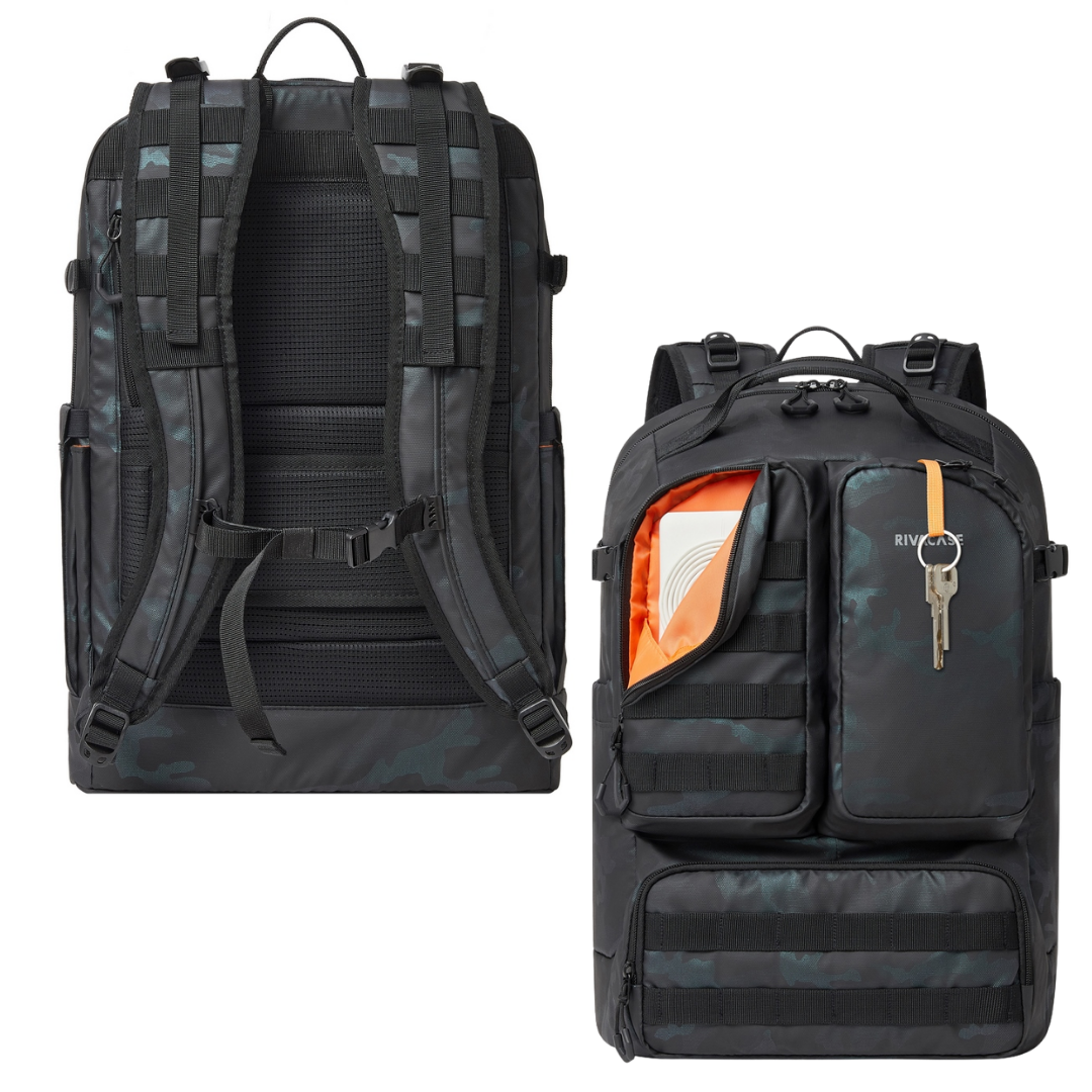 Interior of RIVACASE 7663 with 17.3 inch laptop and 11 inch tablet compartments