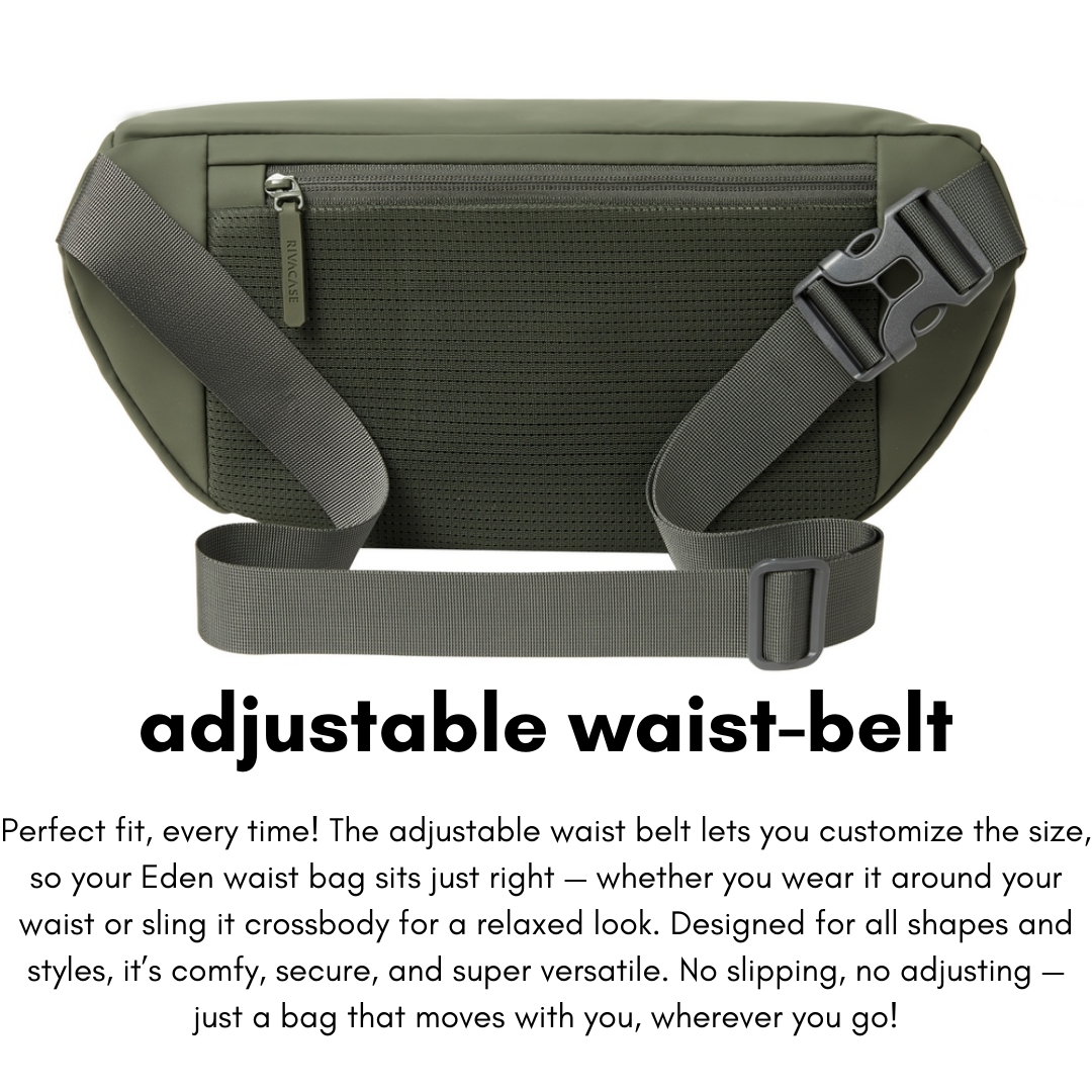 RIVACASE Eden 7814 ECO Waist Sling Bag L Olive Green | Waterproof RPET PU Leather | Eco-Friendly Crossbody Bag