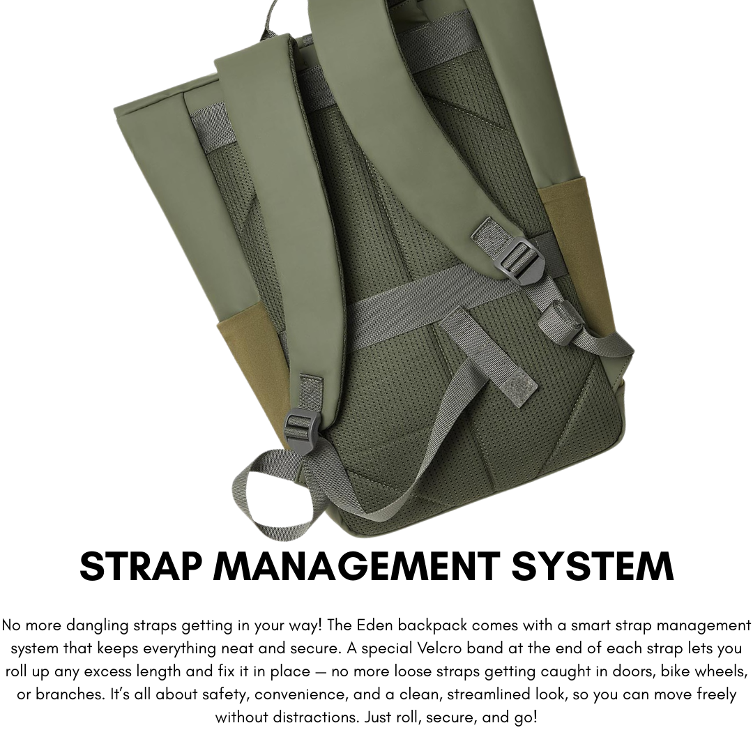 User wearing Rivacase Eden 7826 roll-top backpack during commute