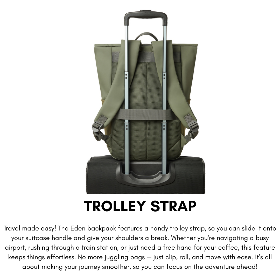 User wearing Rivacase Eden 7826 roll-top backpack during commute