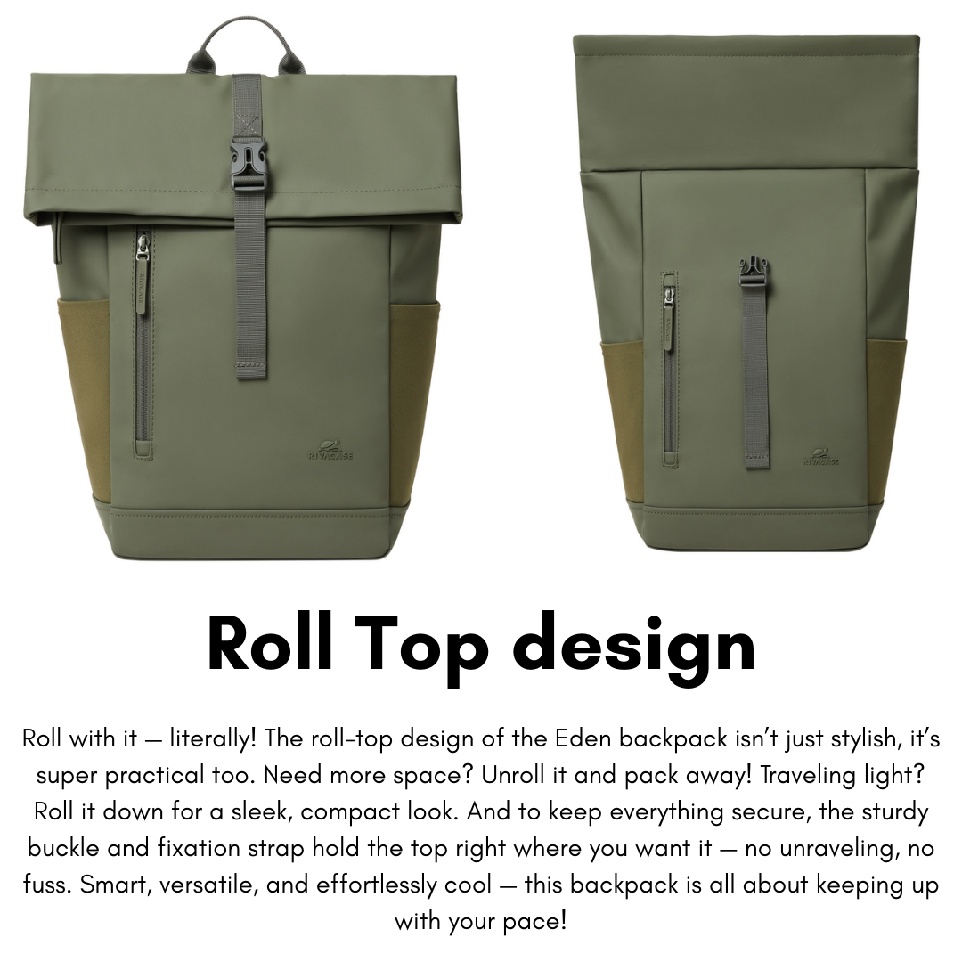 Ergonomic airflow panel and trolley strap on Rivacase Eden 7826