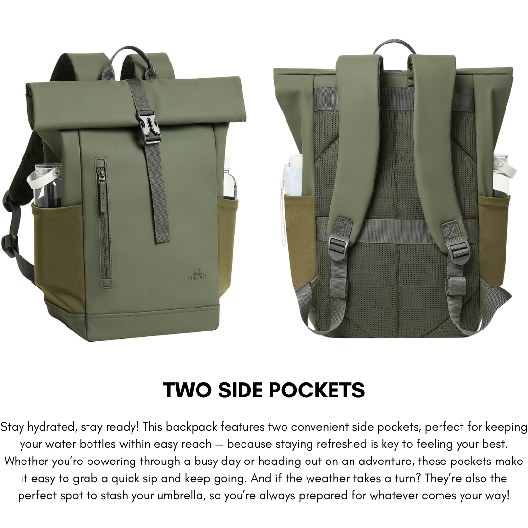 Ergonomic airflow panel and trolley strap on Rivacase Eden 7826