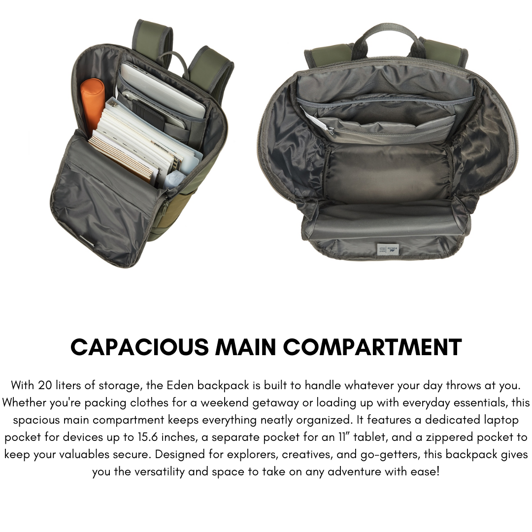 Rivacase Eden 7856 ECO Urban Backpack 15.6" – Olive Green, 20L, Waterproof, Eco-Friendly RPET, Travel & Laptop Bag
