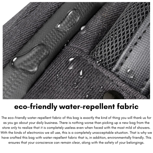 Front view of Rivacase Clark 8126 ECO backpack in black color for 14-inch laptops