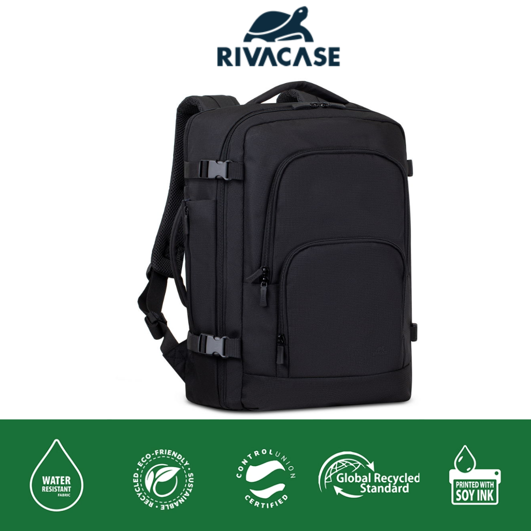 RIVACASE Tegel 8461 ECO Travel Laptop Backpack 17.3 inch in black – front view