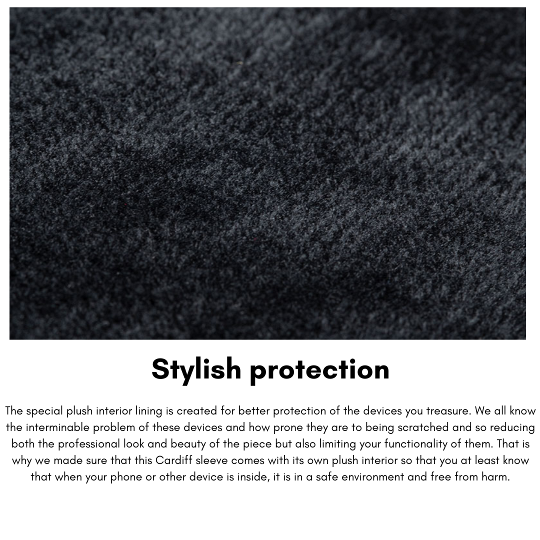 Side view showing slim profile of MacBook Pro sleeve