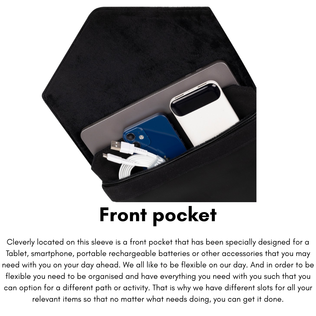 Front pocket with tablet, charger, and accessories – RIVACASE Cardiff