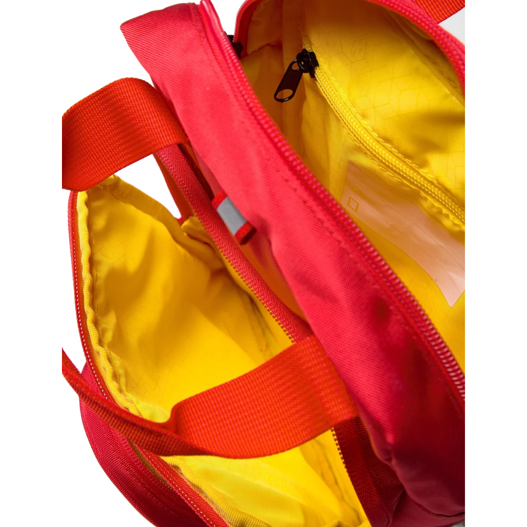 LEGO backpack opened, displaying the spacious main compartment and organization.