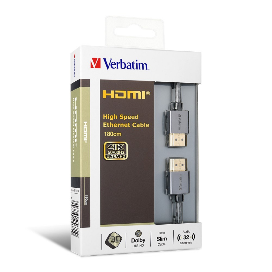 “Packaging of Verbatim 180cm V2.0 4K60Hz HDMI-HDMI cable”