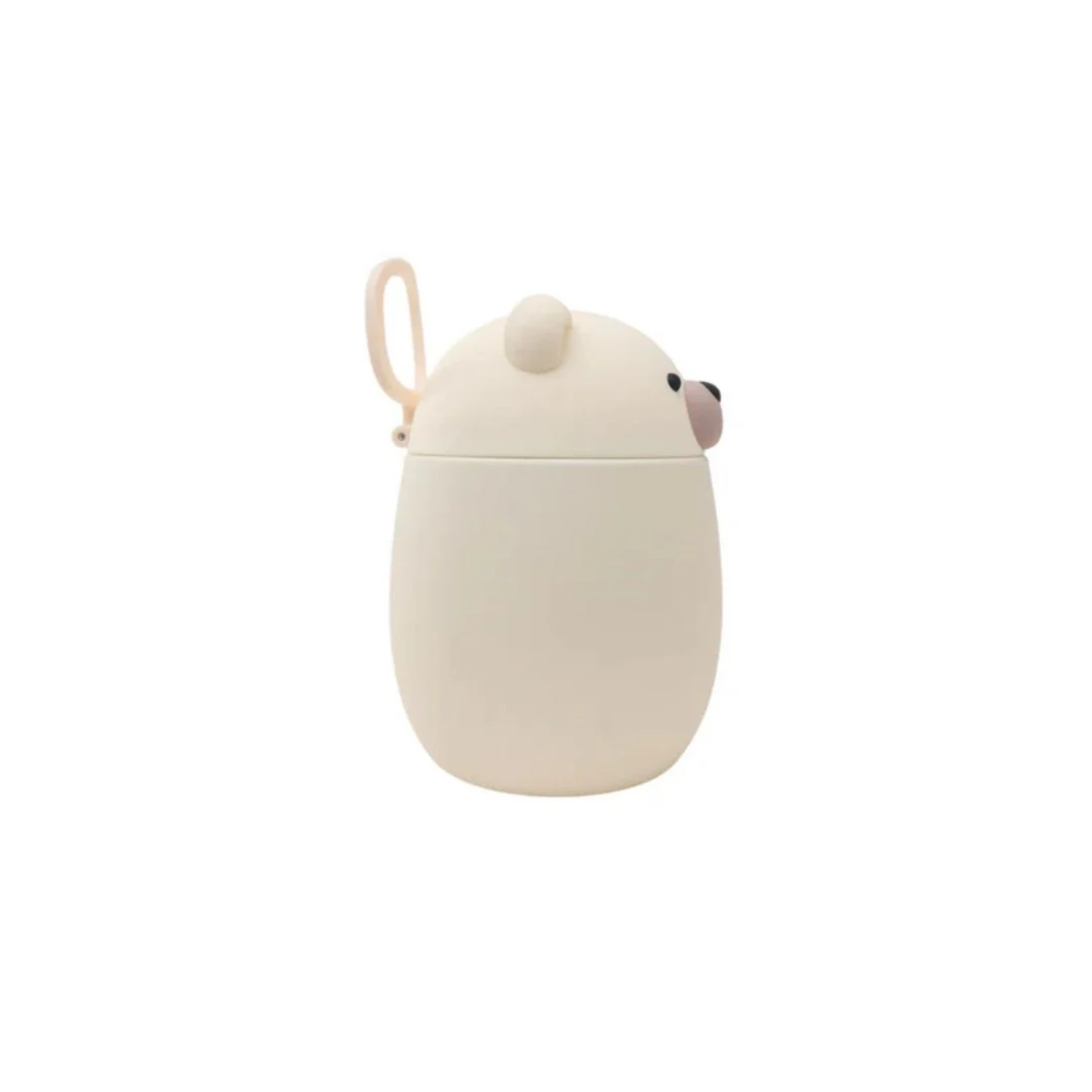 Side view of Asobu Bestie vacuum insulated stainless steel food container in bear design with a carry handle, 600ml, perfect for portable lunches and snacks.