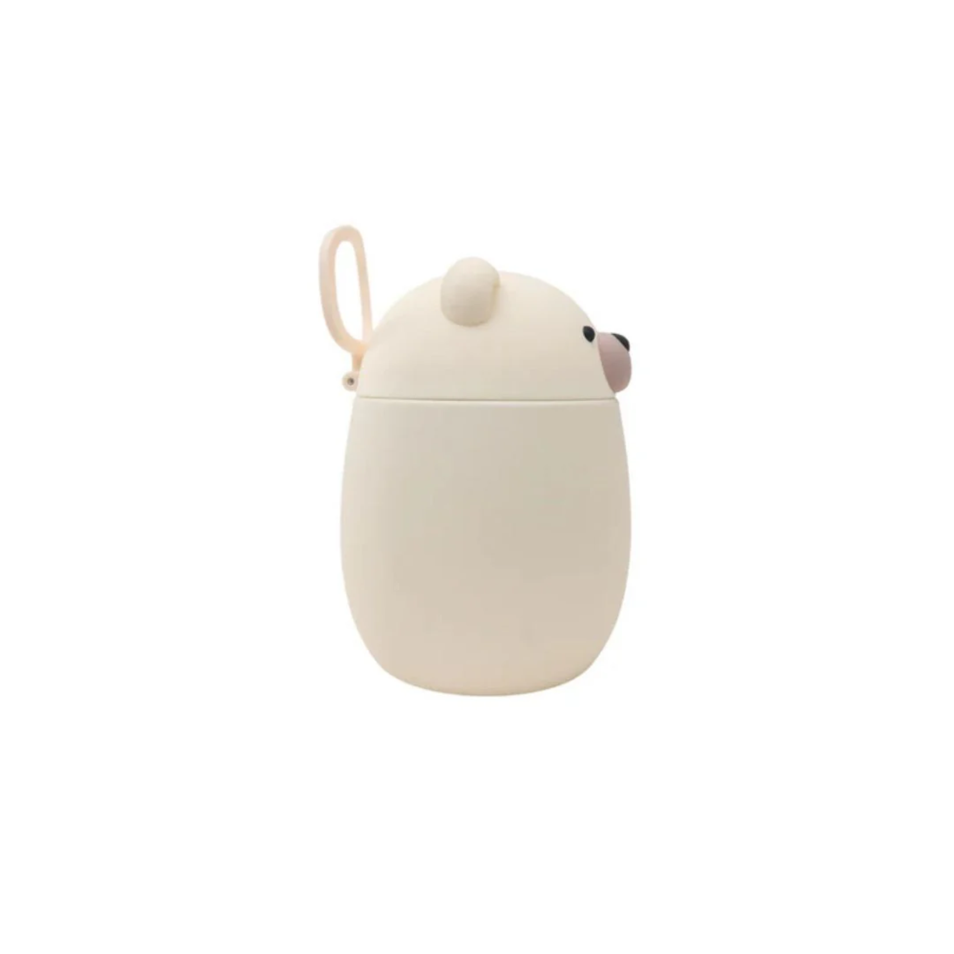 Side view of Asobu Bestie vacuum insulated stainless steel food container in bear design with a carry handle, 600ml, perfect for portable lunches and snacks.