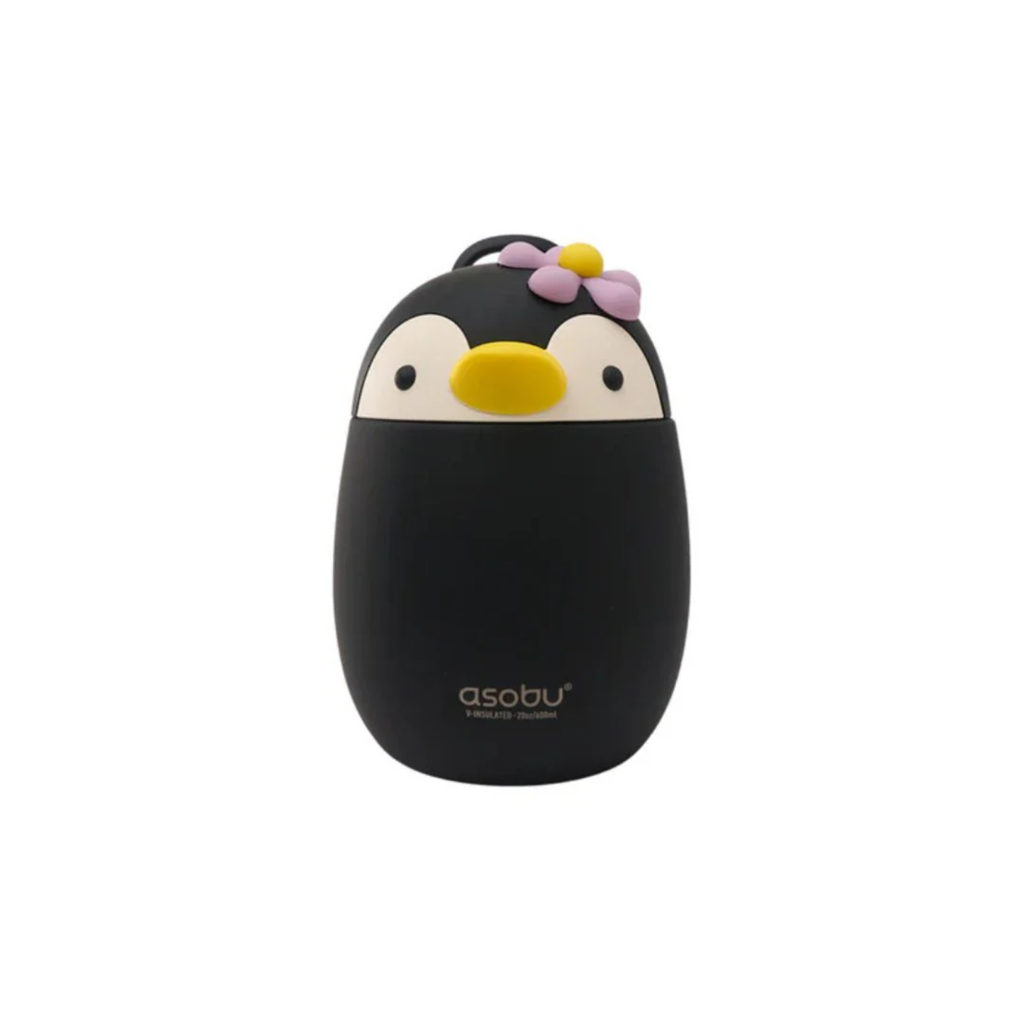 Asobu Bestie vacuum insulated stainless steel food container with playful penguin character design and flower detail, 600ml, perfect for kids’ lunches and snacks.