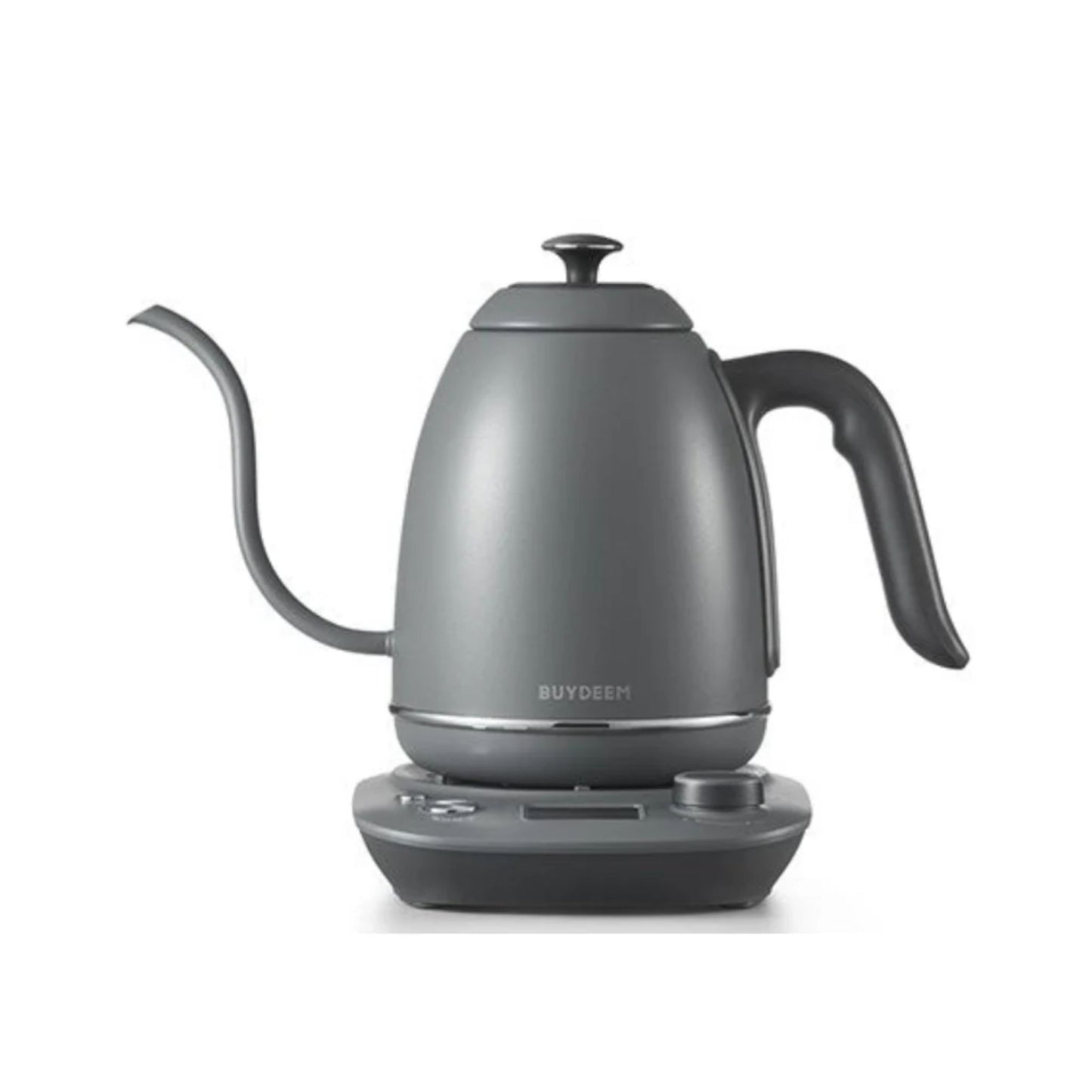 Buydeem charcoal grey electric gooseneck kettle with digital base, minimalist modern design for precise coffee and tea brewing