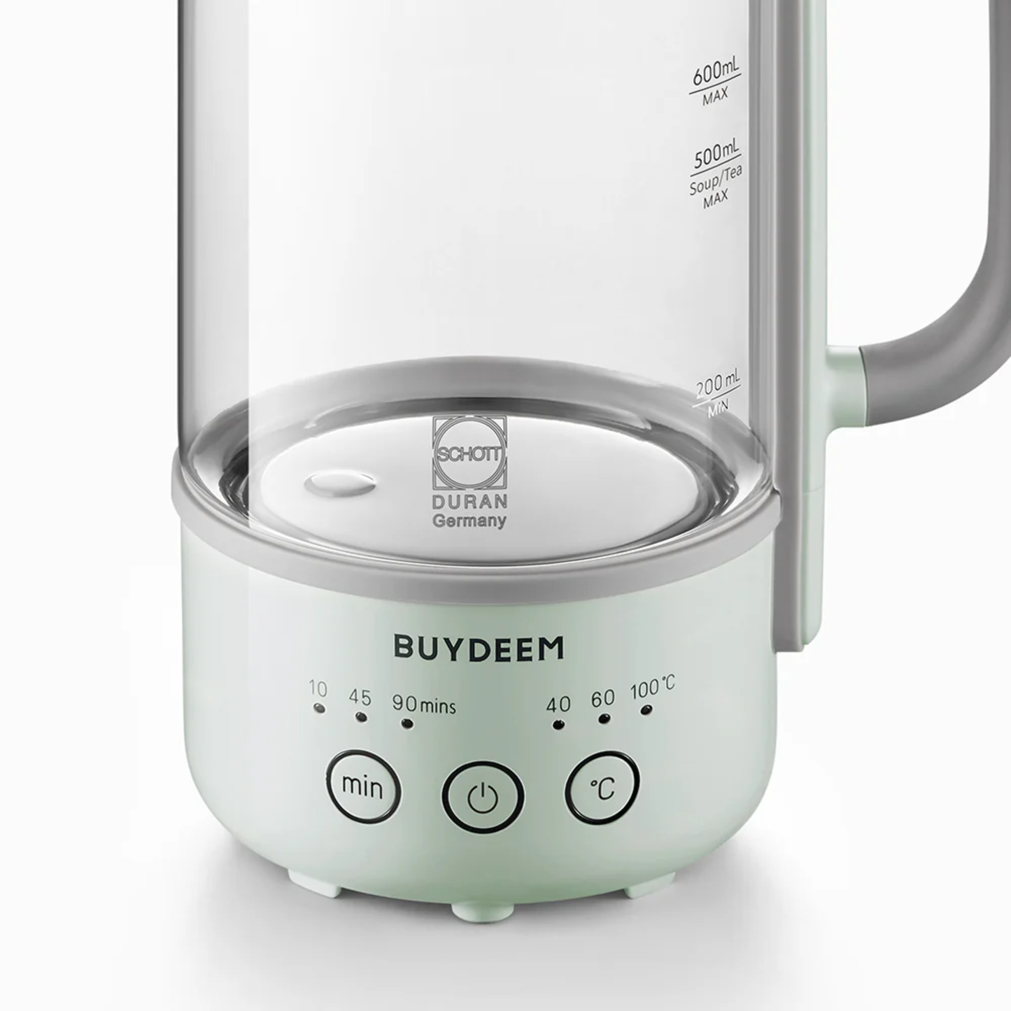 Buydeem Mini Health Pot Kettle Cooker – durable SCHOTT borosilicate glass and smart control buttons for precise cooking