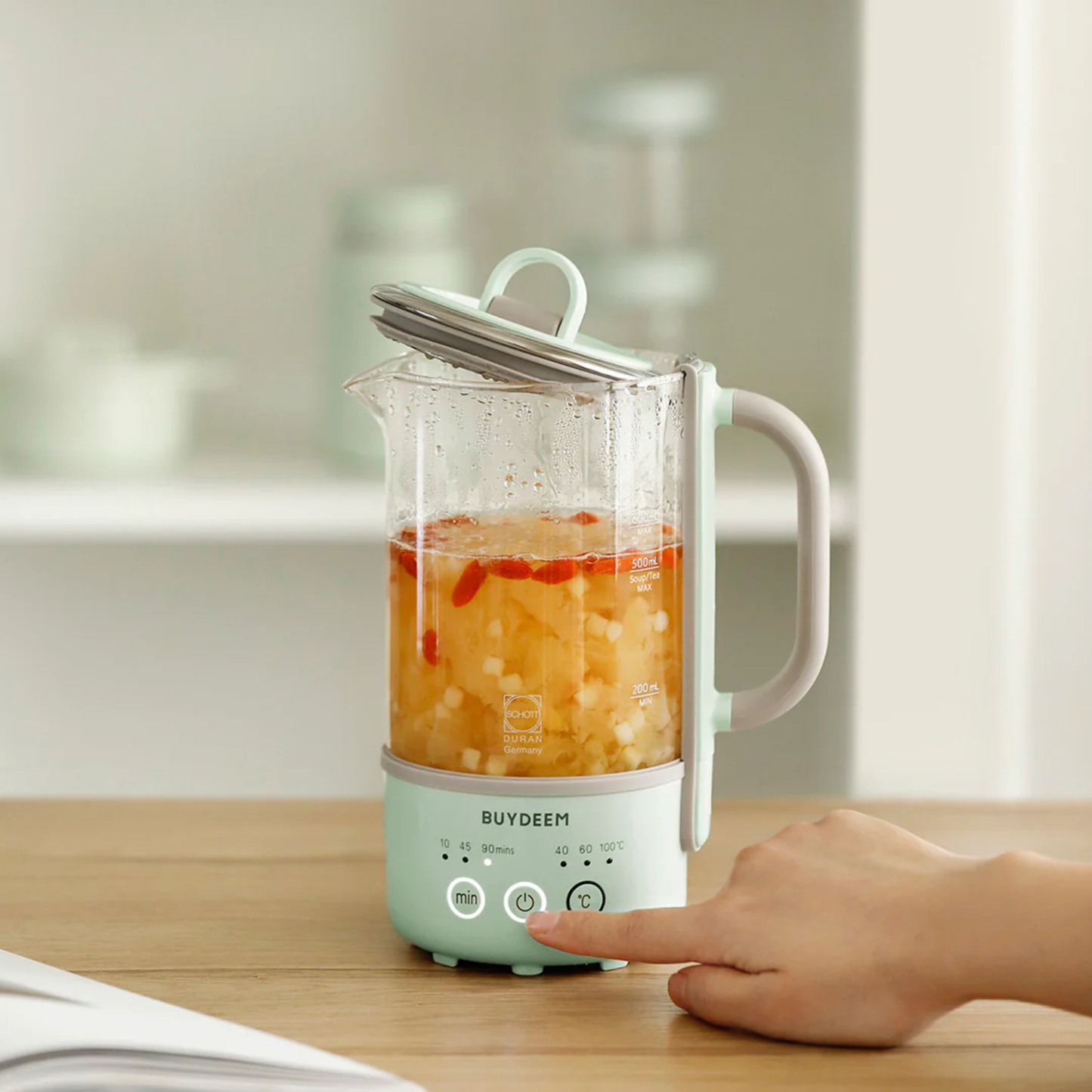 Buydeem Mini Health Pot Kettle Cooker – smart one-touch controls for easy cooking of soup, tea, and healthy recipes