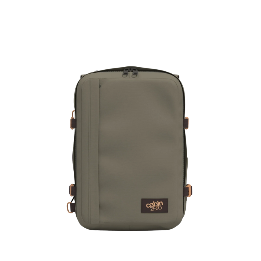 CabinZero Classic Plus 42L backpack in Grey Moor color, extra-large lightweight travel cabin bag with spacious interior, water-resistant, ideal as carry-on luggage for adventure and urban travelers