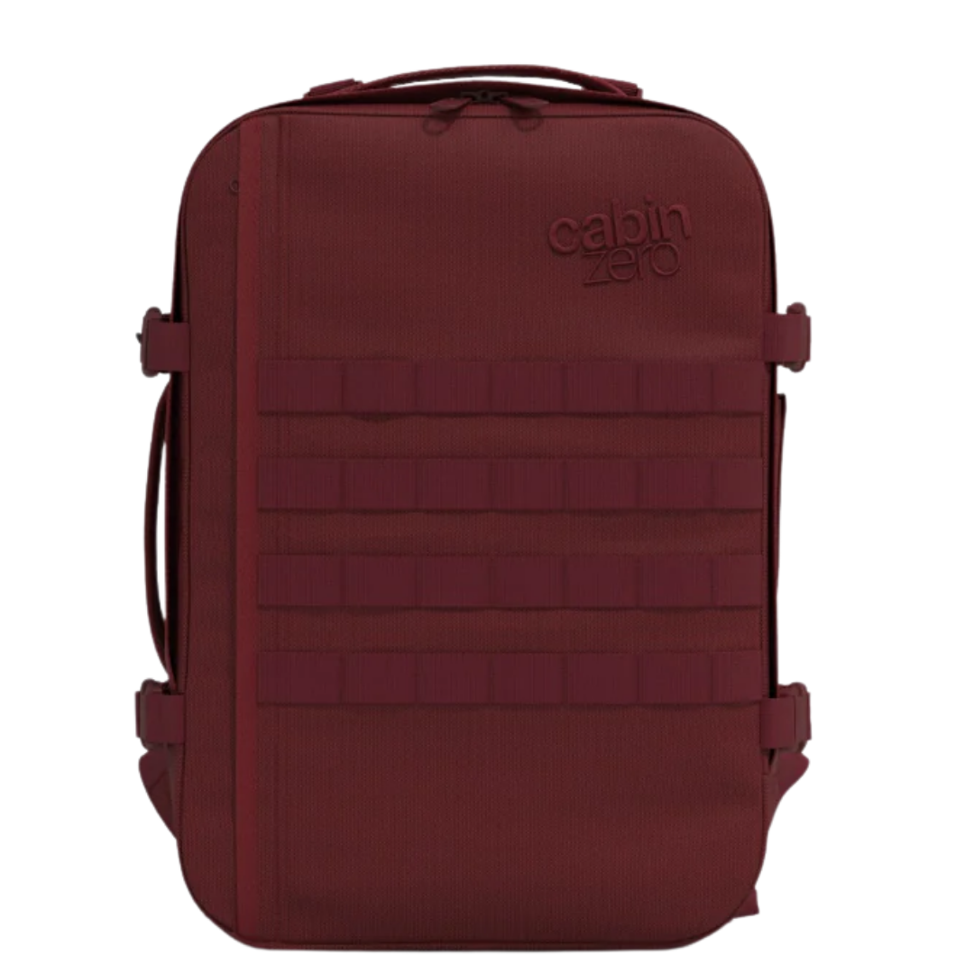 CabinZero Military 36L backpack in Marrakech color, water-resistant tactical rucksack with MOLLE webbing, lightweight, spacious carry-on cabin bag designed for adventure and travel