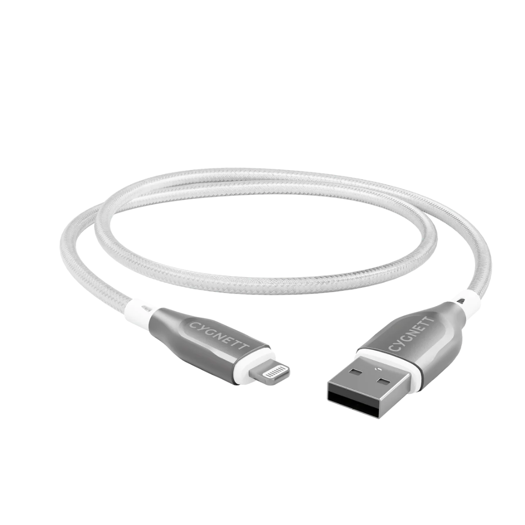 CYGNETT Armoured Lightning to USB-A clear braided cable, 12W fast charging for iPhone/iPad/Airpods, premium durability, Kevlar fibre Singapore
