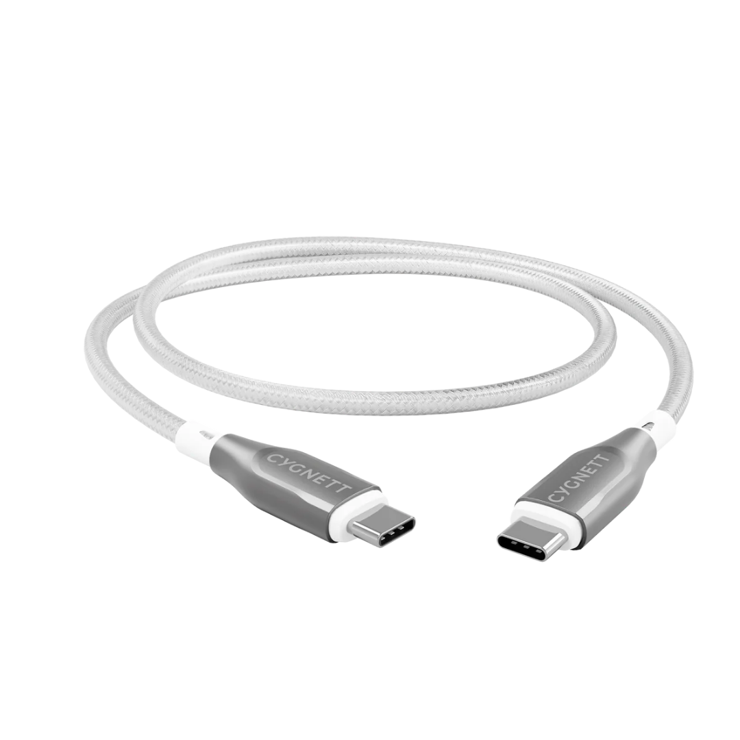 CYGNETT Armoured USB-C to USB-C clear braided cable, fast charging up to 100W, 480Mbps transfer speed, premium rugged accessory for laptops, tablets, and phones Singapore