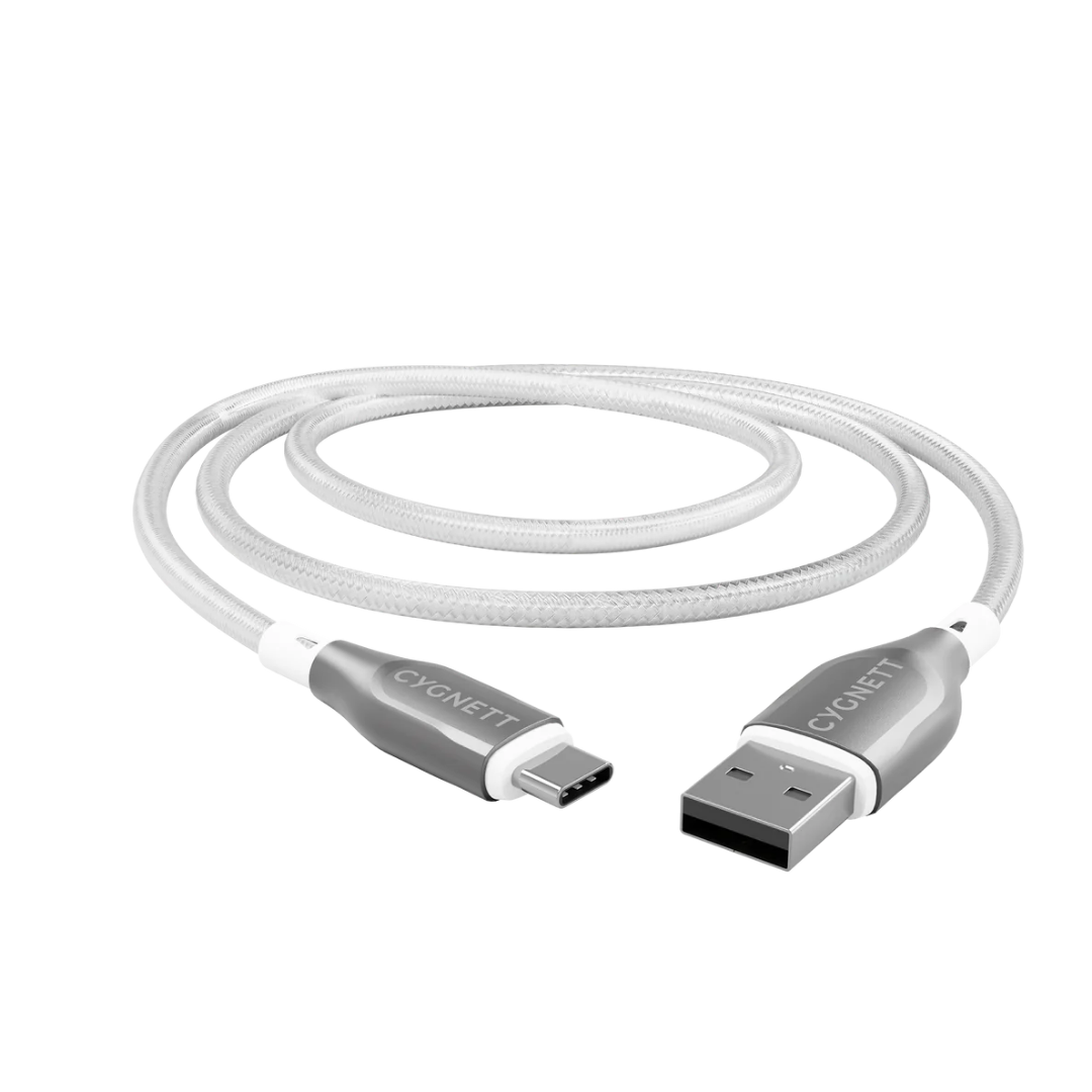 YGNETT USB-C to USB-A clear braided fast charging cable, 60W power, 480Mbps data transfer, premium accessory for phones and tablets Singapore