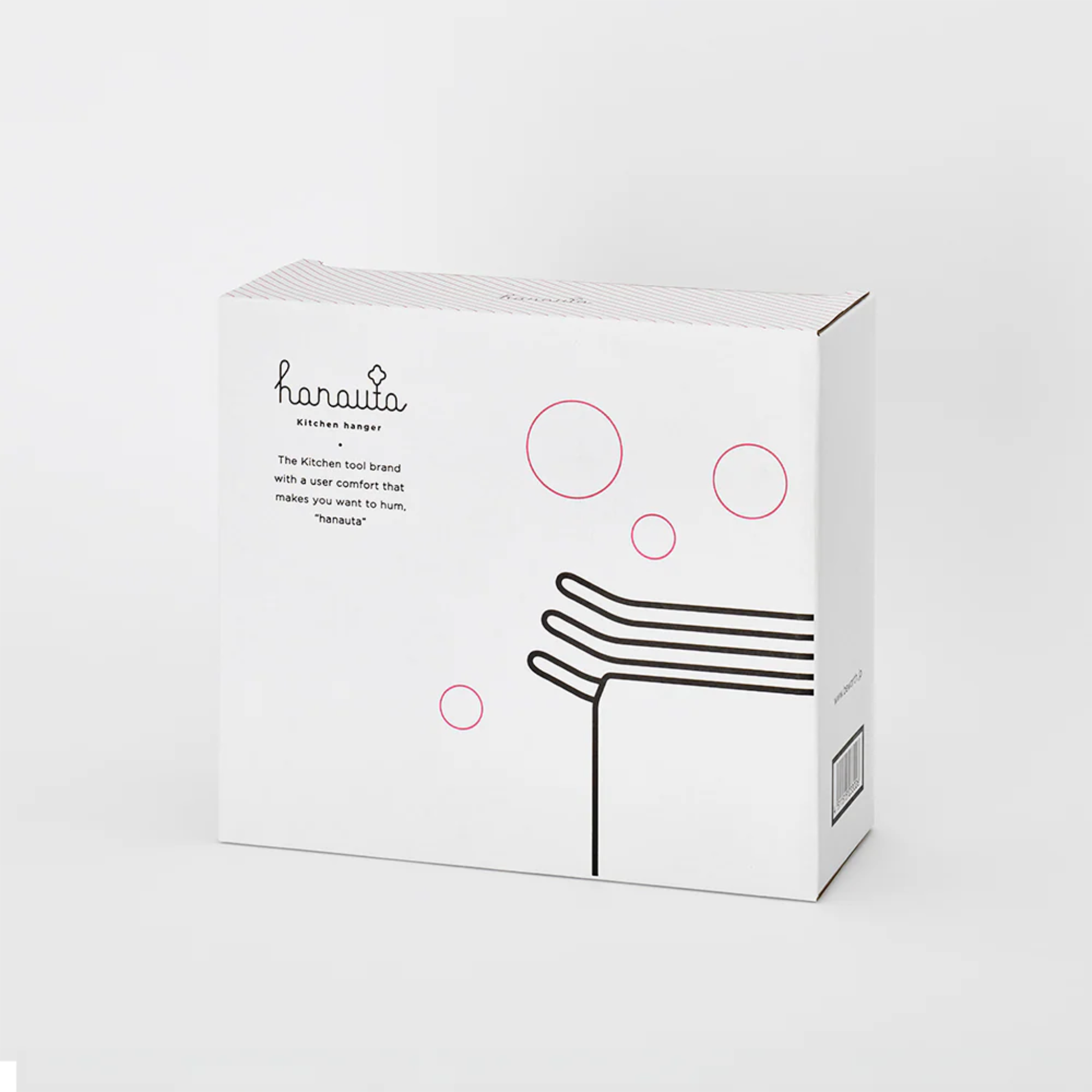 Hanauta Kitchen Rack Hanger packaging box with minimalist design, highlighting stainless steel space-saving kitchen organiser for drying towels and glasses.