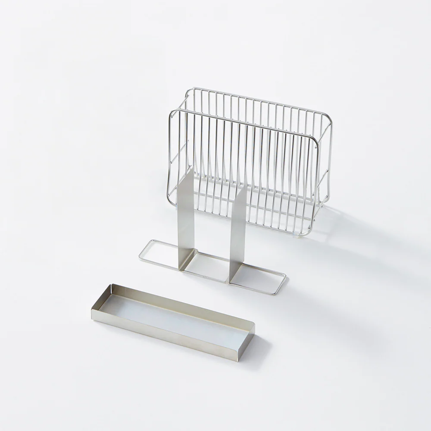 Hanauta stainless steel kitchen rack stand shown disassembled, with removable utensil dividers and drainage tray for easy cleaning and efficient organisation.